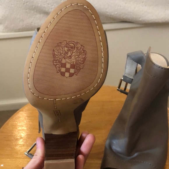 VINCE CAMUTO Grey Leather Peep Toe Booties - Picture 4 of 5